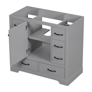 English Elm 36" Modern Bathroom Vanity Cabinet Base with Six Drawers, Adjustable Shelf & Drawer Organizer Grey WF307973AAE