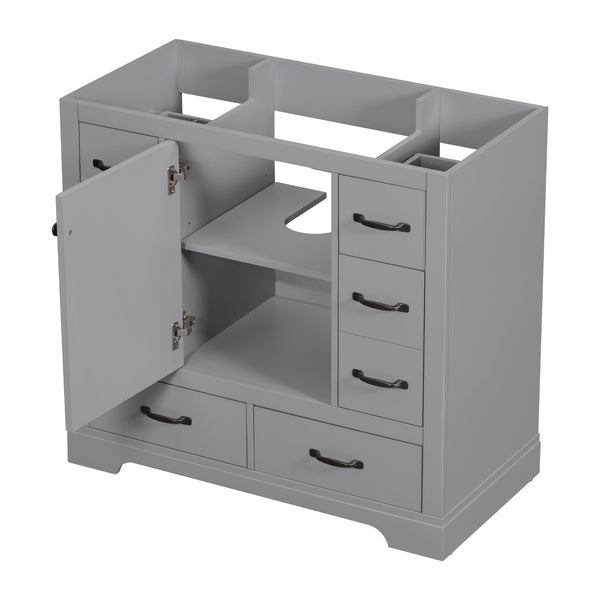 English Elm 36" Modern Bathroom Vanity Cabinet Base with Six Drawers, Adjustable Shelf & Drawer Organizer Grey WF307973AAE
