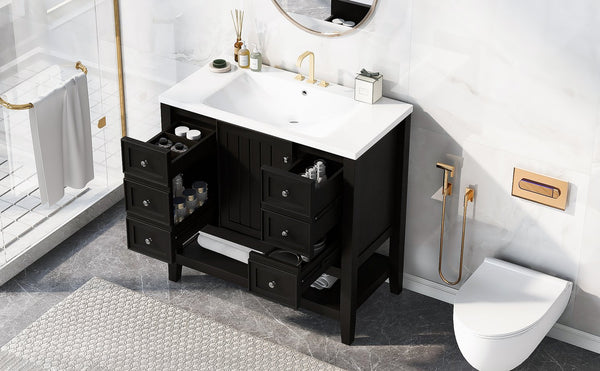 English Elm 36" Modern Black Bathroom Vanity w/ Ceramic Sink, Solid Wood & MDF, 3 Drawers + Cabinet, 36" SY999505AAB-6