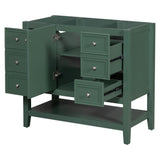 English Elm 36" Bathroom Vanity Without Sink, Cabinet Base Only, One Cabinet and Three Drawers, Green