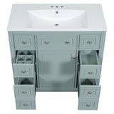 English Elm 36" Bathroom Vanity With Sink Combo, One Cabinet and Six Drawers, Solid Wood and Mdf Board, Green