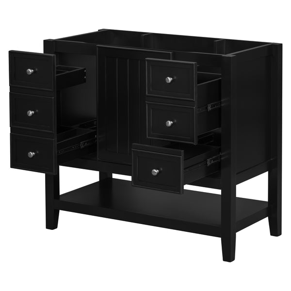 English Elm 36" Modern Black Bathroom Vanity Base with 1 Door, 3 Drawers, Solid Poplar Build, Undermount Ready, 200lb Capacity WF306244AAB