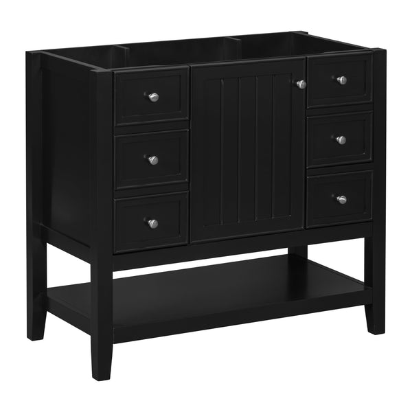 English Elm 36" Modern Black Bathroom Vanity Base with 1 Door, 3 Drawers, Solid Poplar Build, Undermount Ready, 200lb Capacity WF306244AAB