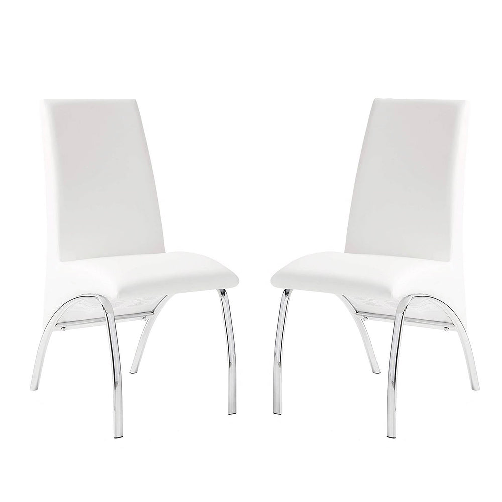 English Elm Set of 2 Padded Leatherette Side Chairs White with Chrome Legs — Modern Curved Dining Accent Seats B016P156850