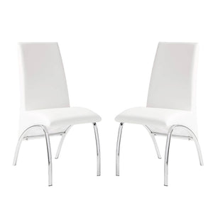 English Elm Set of 2 Padded Leatherette Side Chairs White with Chrome Legs — Modern Curved Dining Accent Seats B016P156850