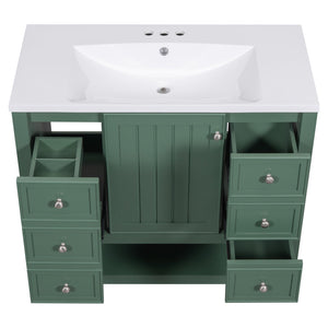 English Elm 36" Bathroom Vanity With Ceramic Sink, Solid Wood, 3 Drawers & Adjustable Shelf In Elegant Green Finish N725P246500G