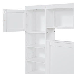 English Elm Queen Storage Bed with Shelving Cabinets Built-in Outlets and Four Under Drawers LP000742AAK