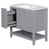 English Elm 36" Bathroom Vanity With Sink Combo, One Cabinet and Three Drawers, Solid Wood and Mdf Board, Grey