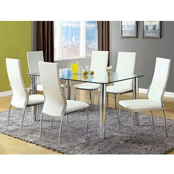 English Elm Set of 2 Padded White Leatherette Dining Chairs with Chrome Legs, Modern Side Chairs for Stylish Homes B016P156844