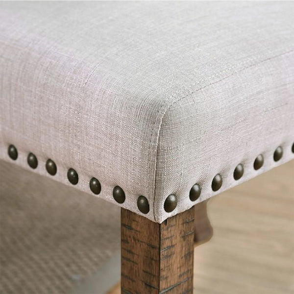 English Elm Set of 2 Ivory Upholstered Dining Chairs with Rustic Oak Finish, Padded Seats and Elegant Backrests B016P156824