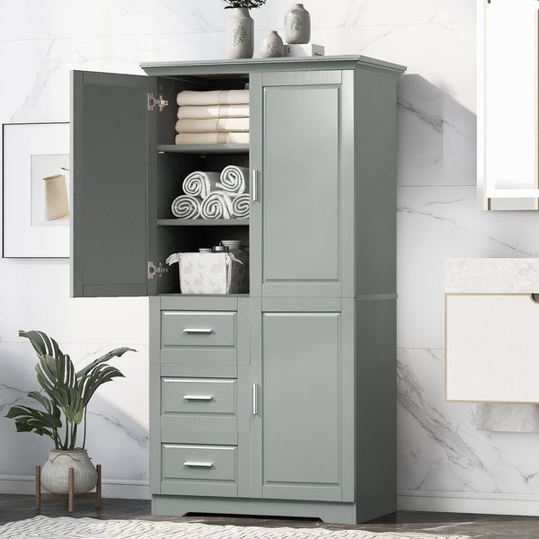English Elm Tall Narrow Storage Cabinet with Doors and 3 Drawers – Adjustable Shelves, Anti-Tip, 45lb Capacity Grey WF299285AAG
