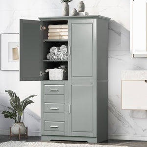 English Elm Tall Floor Storage Cabinet with Drawers Mdf Build Neutral Finish Bathroom Office Grey N725P331357E