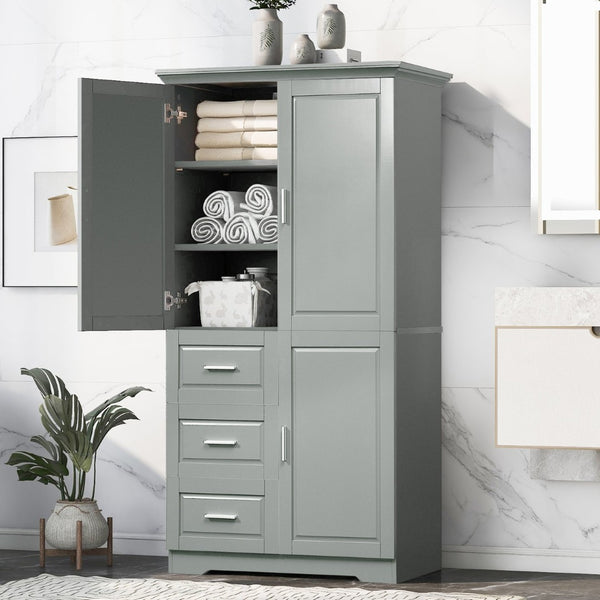 English Elm Tall Floor Storage Cabinet with Drawers Mdf Build Neutral Finish Bathroom Office Grey N725P331357E