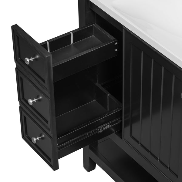 English Elm 36" Bathroom Vanity With Ceramic Sink, Solid Wood Frame, Modern Black Finish & Ample Storage Solutions N725P246500B