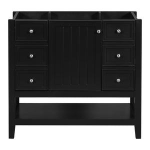 English Elm 36" Modern Black Bathroom Vanity Base with 1 Door, 3 Drawers, Solid Poplar Build, Undermount Ready, 200lb Capacity WF306244AAB