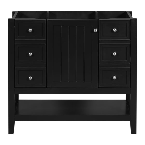 English Elm 36" Modern Black Bathroom Vanity Base with 1 Door, 3 Drawers, Solid Poplar Build, Undermount Ready, 200lb Capacity WF306244AAB