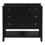 English Elm 36" Bathroom Vanity Without Sink, Cabinet Base Only, One Cabinet and Three Drawers, Black