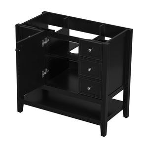 English Elm 36" Modern Black Bathroom Vanity Base with 1 Door, 3 Drawers, Solid Poplar Build, Undermount Ready, 200lb Capacity WF306244AAB