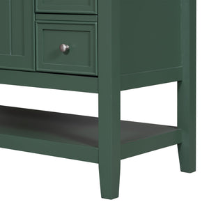 English Elm 36" Bathroom Vanity With Ceramic Sink, Solid Wood, 3 Drawers & Adjustable Shelf In Elegant Green Finish N725P246500G