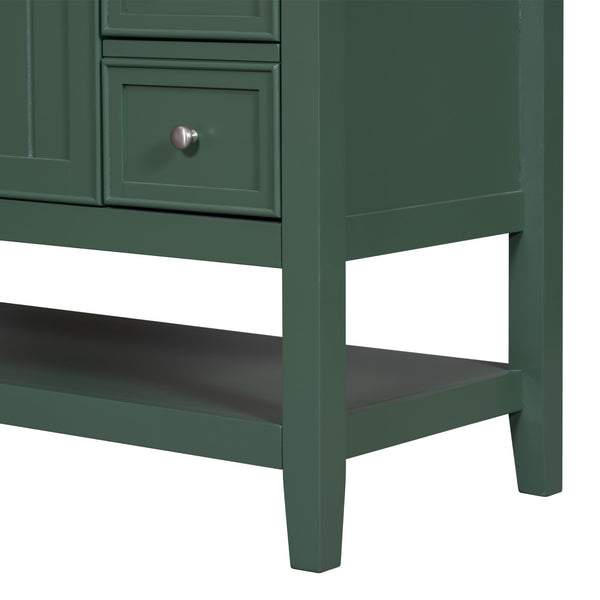 English Elm 36" Bathroom Vanity With Ceramic Sink, Solid Wood, 3 Drawers & Adjustable Shelf In Elegant Green Finish N725P246500G
