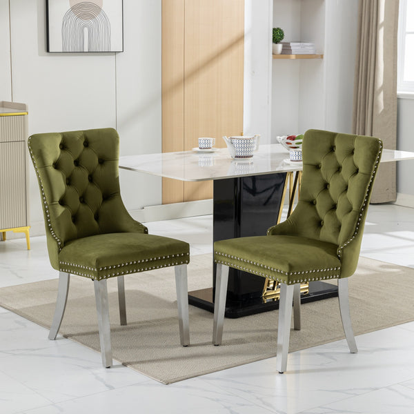 English Elm Nikki Elegant Tufted Velvet Dining Chair with Solid Wood Frame, High-Density Foam & Steel Spring Olive Green W1143P151488