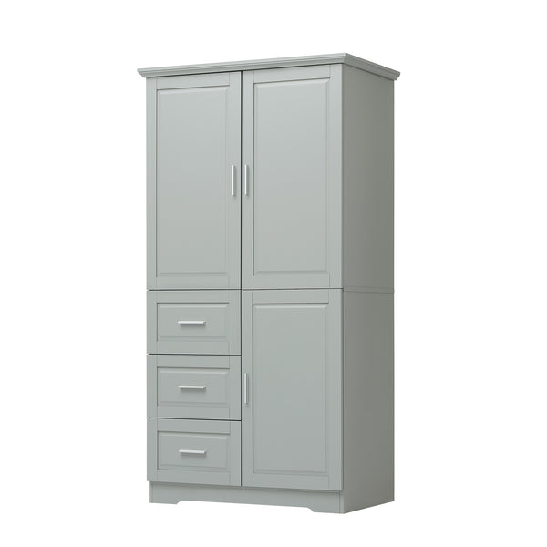 English Elm Tall Narrow Storage Cabinet with Doors and 3 Drawers – Adjustable Shelves, Anti-Tip, 45lb Capacity Grey WF299285AAG