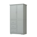 English Elm Tall and Wide Storage Cabinet With Doors For Bathroom/Office, Three Drawers, Grey