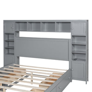 English Elm Queen Storage Bed with Shelving Cabinets Built-in Outlets and Four Under Drawers Gray LP000742AAE