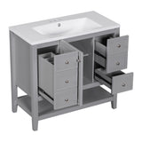 English Elm 36" Bathroom Vanity With Sink Combo, One Cabinet and Three Drawers, Solid Wood and Mdf Board, Grey