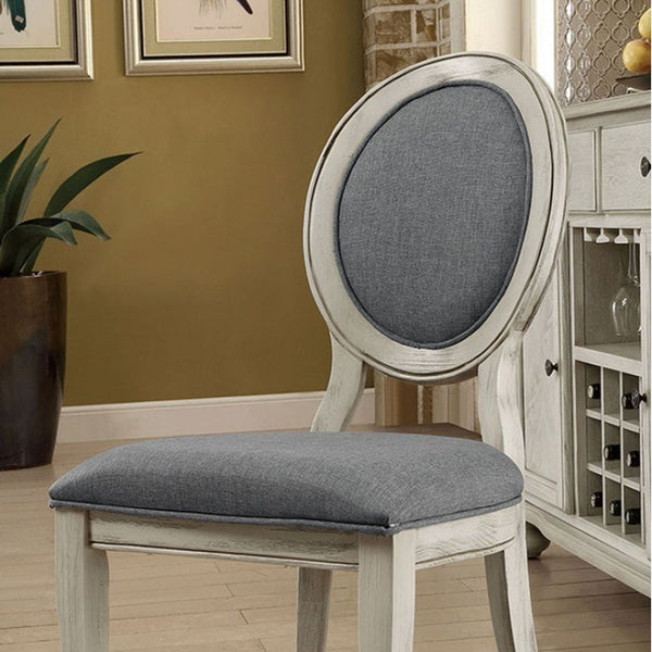 English Elm Set of 2 Padded Gray Fabric Dining Chairs with Oval Back, Antique White Frame, Comfortable Cushions B016P156827