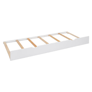 English Elm Queen Platform Bed with Headboard Storage Shelves Built-in Outlets and Trundle Drawer White LP000842AAK