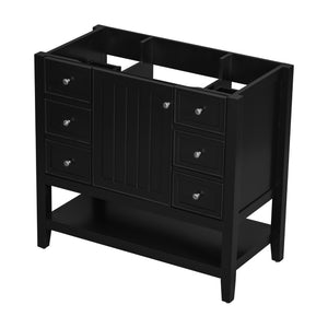 English Elm 36" Modern Black Bathroom Vanity Base with 1 Door, 3 Drawers, Solid Poplar Build, Undermount Ready, 200lb Capacity WF306244AAB