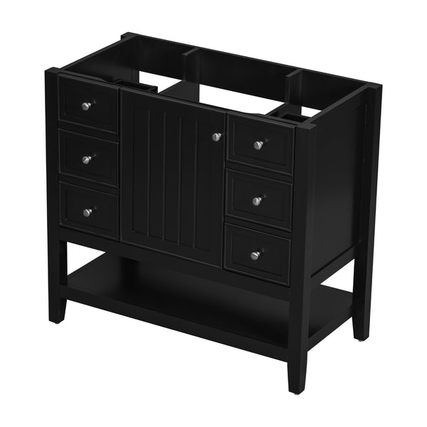 English Elm 36" Modern Black Bathroom Vanity Base with 1 Door, 3 Drawers, Solid Poplar Build, Undermount Ready, 200lb Capacity WF306244AAB