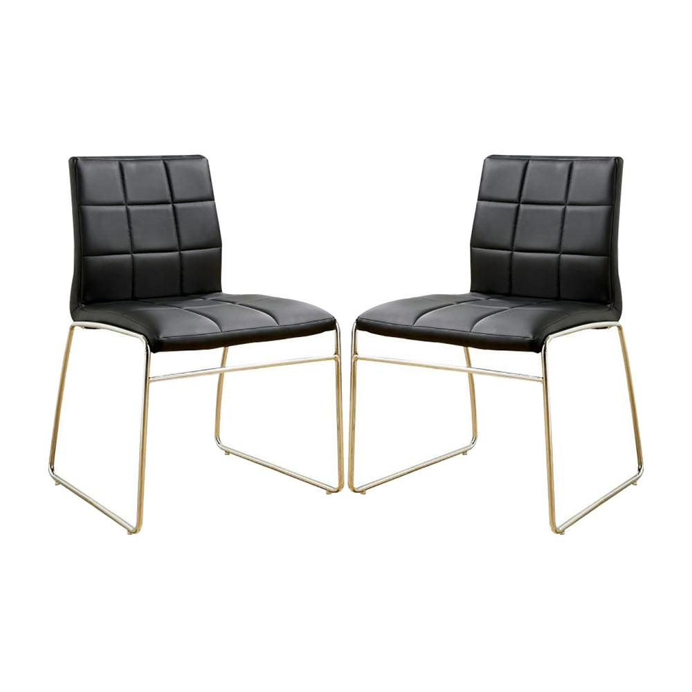 English Elm Set of 2 modern leatherette side chairs in black with chrome legs — padded comfort, sturdy dining style B016P156845
