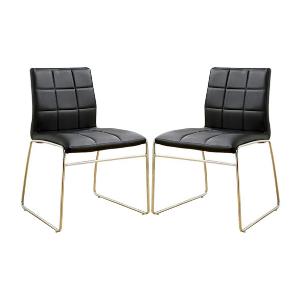 English Elm Set of 2 modern leatherette side chairs in black with chrome legs — padded comfort, sturdy dining style B016P156845