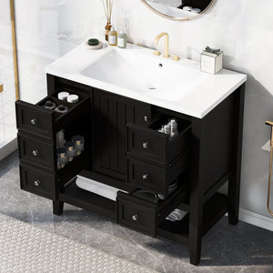 English Elm 36" Modern Black Bathroom Vanity w/ Ceramic Sink, Solid Wood & MDF, 3 Drawers + Cabinet, 36" SY999505AAB-6