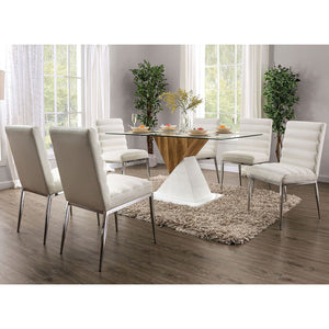 English Elm Leatherette Waterproof Side Chairs Set of 2 in White with Chrome Legs — Sleek Space-Saving Dining Seats B016P156863