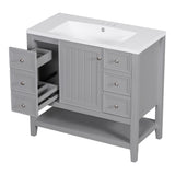 English Elm 36" Bathroom Vanity With Sink Combo, One Cabinet and Three Drawers, Solid Wood and Mdf Board, Grey