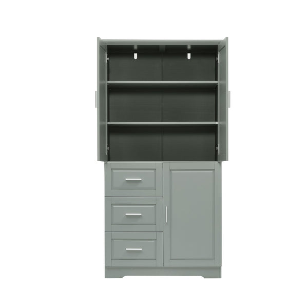 English Elm Tall Floor Storage Cabinet with Drawers Mdf Build Neutral Finish Bathroom Office Grey N725P331357E