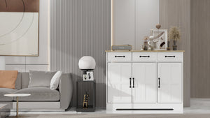 English Elm Farmhouse Buffet Sideboard with 3 Drawers and Doors White Dining Storage Cabinet W282138084