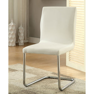 English Elm Set of 2 White Padded Leatherette Dining Chairs with L-Shape Chrome Legs — Modern Comfort Style B016P156823