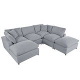 English Elm Modern Large U-Shape Sectional Sofa, 2 Large Chaise With Removable Ottomans For Living Room