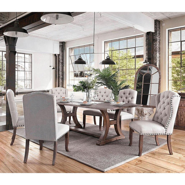 English Elm Set of 2 Ivory Upholstered Dining Chairs with Rustic Oak Finish, Padded Seats and Elegant Backrests B016P156824