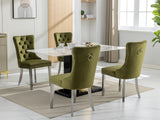 English Elm Nikki Collection Modern, High-End Tufted Solid Wood Contemporary Velvet Upholstered Dining Chair With Chrome Stainless Steel Plating Legs,Nailhead Trim,Set Of 2,Olive-Green and Chrome, Sw1701Ol