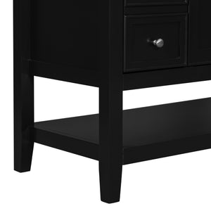 English Elm 36" Bathroom Vanity With Ceramic Sink, Solid Wood Frame, Modern Black Finish & Ample Storage Solutions N725P246500B