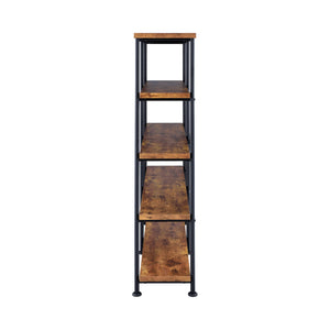 English Elm Antique Industrial Double-Wide Bookcase with Metal Pipe Frame, 4-Tier Rustic Nutmeg Shelves, 44 lb B062P153778