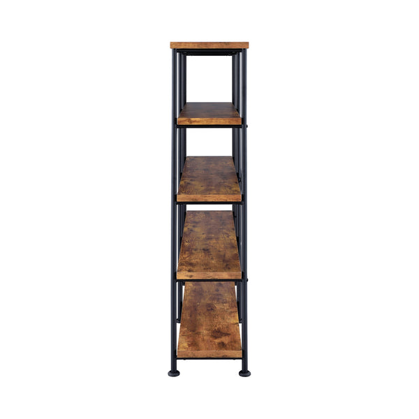 English Elm Antique Industrial Double-Wide Bookcase with Metal Pipe Frame, 4-Tier Rustic Nutmeg Shelves, 44 lb B062P153778