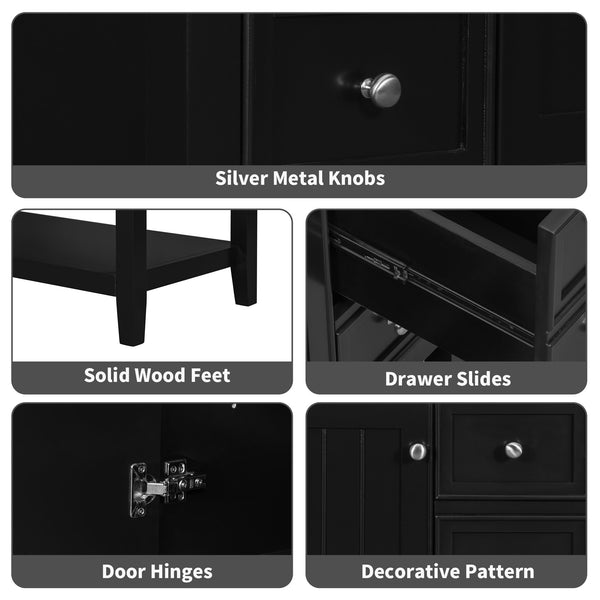 English Elm 36" Bathroom Vanity With Ceramic Sink, Solid Wood Frame, Modern Black Finish & Ample Storage Solutions N725P246500B