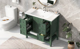 English Elm 36" Bathroom Vanity With Sink Combo, One Cabinet and Three Drawers, Solid Wood and Mdf Board, Green