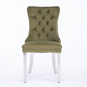 English Elm Nikki Handcrafted Tufted Solid Wood Dining Chair with Velvet Upholstery, High-Density Foam Comfort Olive Green W1143P151488
